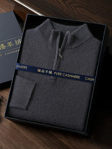 Noxwear - CHICUU Men's 100% Cashmere Sweater Zipper Pullover Mock Neck Long Sleeve Basic Cashmere Knitwear Autumn Winter Clothing Tops
