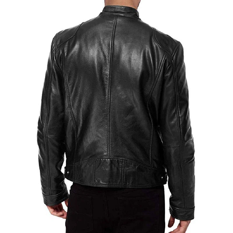 Noxwear - Motorcycle Leather Jackets Man Casual Fashion Motorcycle Coat Slim Fit Lapel PU Jackets Autumn Anti-wind Leather Coat Male
