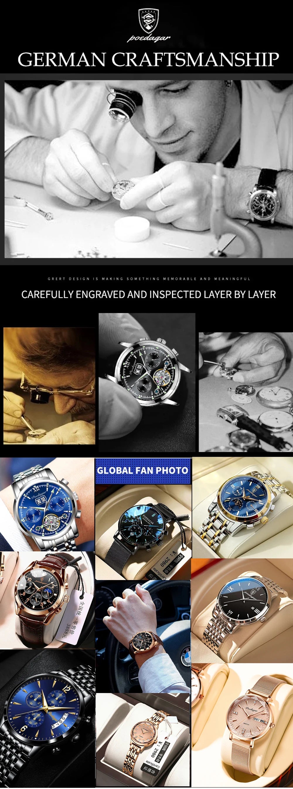 Noxwear - POEDAGAR Sport Original Men Clock Quartz Date Week Luxury Man Wristwatch Waterproof Luminous Stainless Steel Men's Watches Reloj