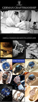Noxwear - POEDAGAR Sport Original Men Clock Quartz Date Week Luxury Man Wristwatch Waterproof Luminous Stainless Steel Men's Watches Reloj
