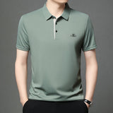 Noxwear - New Men's Business Casual Short Sleeved Shirt with Badge Solid Color Polo Shirt Fashionable Breathable Comfortable Versatile Top