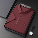 Noxwear - New Men's Business Casual Short Sleeved Shirt with Badge Solid Color Polo Shirt Fashionable Breathable Comfortable Versatile Top