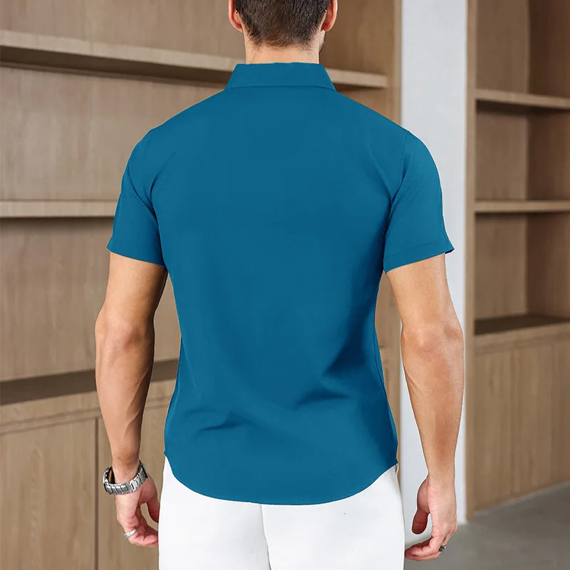Noxwear -New Men's Business Casual Solid Color Short Sleeved Shirt for Summer Fashion No Ironing Comfortable and Versatile Top
