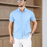 Noxwear -New Men's Business Casual Solid Color Short Sleeved Shirt for Summer Fashion No Ironing Comfortable and Versatile Top