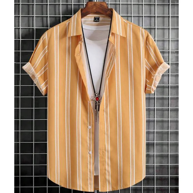 Noxwear - Hawaiian Shirts For Men 3d Stripe Print High-Quality Men'S Clothing Loose Oversized Shirts And Blooms Summer Casual Short Sleeve
