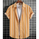 Noxwear - Hawaiian Shirts For Men 3d Stripe Print High-Quality Men'S Clothing Loose Oversized Shirts And Blooms Summer Casual Short Sleeve