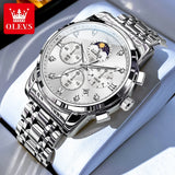 Noxwear - OLEVS Top Luxury Brand Men's Watches Moon Phase Chronograph Quartz Watch for Man Gold Stainless Steel Luminous Original Watch