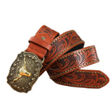 Noxwear - Western Cowboy Belt Cowhead Big Plate Buckle Trend Retro Belt Punk Style Pu Leather Belt