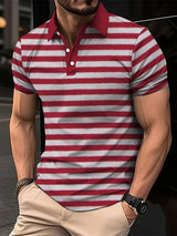 Noxwear - Men's Short Clothes Sleeved Lapel 3D Digital Printed Striped Polo Shirt Summer  Man's Business Casual Top Clothes Oversized