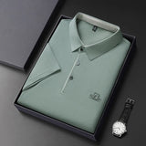 Noxwear - New Men's Business Casual Short Sleeved Shirt with Badge Solid Color Polo Shirt Fashionable Breathable Comfortable Versatile Top