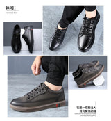 Noxwear - New Shoes for Men Genuine Leather Casual Shoes Spring Autumn Cool Black Flat Skateboard Shoes Youth Fashion Slip-on Sneakers