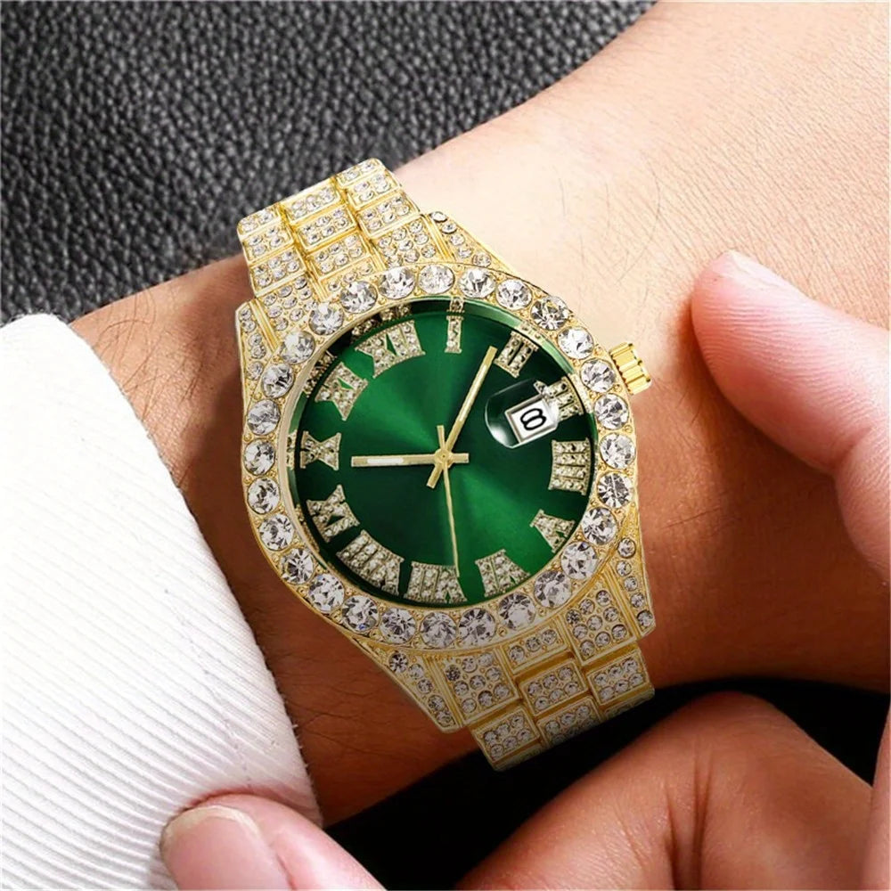 Noxwear - Mens Hip Hop Watch VintagInspired Retro Quartz Timepiece with Oversized Rhinestone Dial and Durable Stainless Steel Band for Men