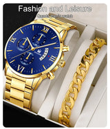 Noxwear -  Mens Fashion Business Quartz Watch Fashion Fake Three Eye Six Pin Calendar Men Watch Stainless Steel Belt Men Watches