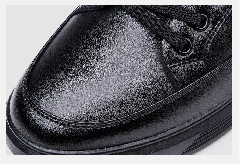 Noxwear - New Shoes for Men Genuine Leather Casual Shoes Spring Autumn Cool Black Flat Skateboard Shoes Youth Fashion Slip-on Sneakers