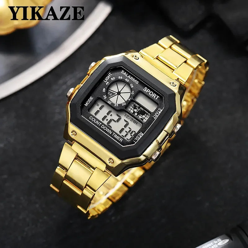 Noxwear - MAYZHISU Classic Men's Digital Watches Luxury Stainless Steel Strap Sport Watches Men Military Clock LED Sport Wristwatch
