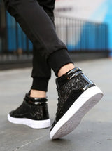 Noxwear - Men's Boots Nightclubs Fashiona Sequins With Diamonds Gold Leather Boots Trendy High Top Sports Casual Shoes Large Size 38-48
