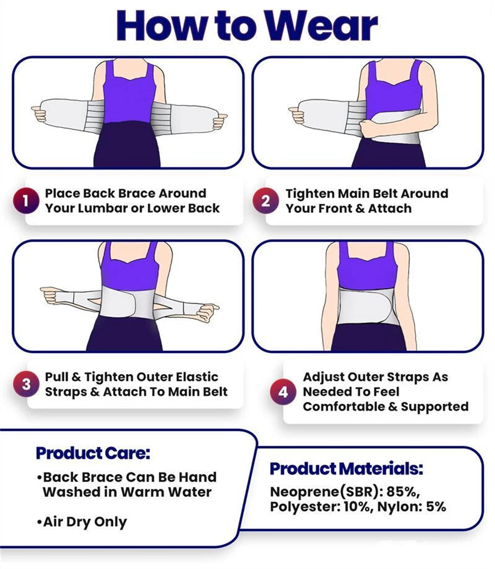Noxwear - Lower Back Brace with 6 Stays Anti-skid Orthopedic Lumbar Support Breathable Waist Support Belt for Men Women Gym Pain Relief