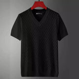 Noxwear - Men's Ice Silk Hollow V-neck T-shirt Top Summer Cool Thin Style Chicken Heart Short Sleeves Knitted Top