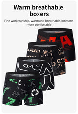 Noxwear - 4/10piece Men's European And American Size Printed Fashionable Underwear Comfortable Plus Size Boxer Shorts Casual Sports Shorts
