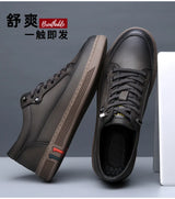 Noxwear - New Shoes for Men Genuine Leather Casual Shoes Spring Autumn Cool Black Flat Skateboard Shoes Youth Fashion Slip-on Sneakers