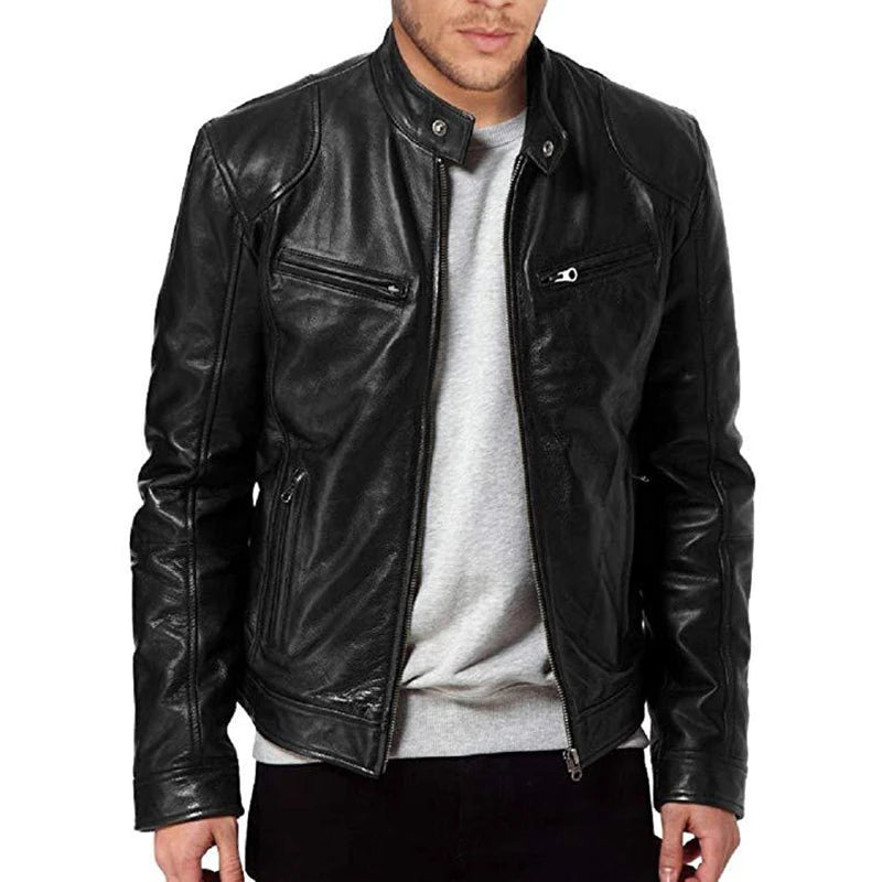 Noxwear - Motorcycle Leather Jackets Man Casual Fashion Motorcycle Coat Slim Fit Lapel PU Jackets Autumn Anti-wind Leather Coat Male