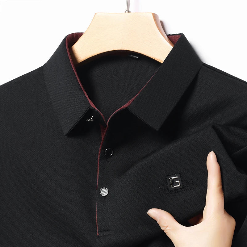 Noxwear - New Men's Business Casual Short Sleeved Shirt with Badge Solid Color Polo Shirt Fashionable Breathable Comfortable Versatile Top