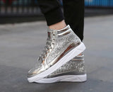 Noxwear - Men's Boots Nightclubs Fashiona Sequins With Diamonds Gold Leather Boots Trendy High Top Sports Casual Shoes Large Size 38-48