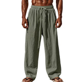 Noxwear -  New Men Cotton and Linen Casual Pants Simple and Comfortable Straight Leg Pants Waist Drawstring Plus Size Looser S-4XL