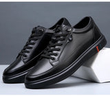 Noxwear - New Shoes for Men Genuine Leather Casual Shoes Spring Autumn Cool Black Flat Skateboard Shoes Youth Fashion Slip-on Sneakers