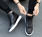 Noxwear - Men's Boots Nightclubs Fashiona Sequins With Diamonds Gold Leather Boots Trendy High Top Sports Casual Shoes Large Size 38-48