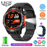 Noxwear - LIGE GPS Smart Watch Men LED Flashlight Compass Waterproof Bluetooth Call Health Watches Voice Assistant Military Smartwatch Men