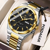 Noxwear - POEDAGAR Sport Original Men Clock Quartz Date Week Luxury Man Wristwatch Waterproof Luminous Stainless Steel Men's Watches Reloj