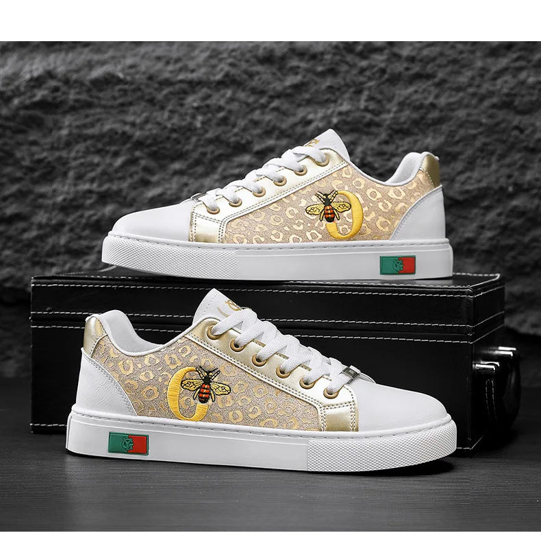 Noxwea - New Shoes for Men Leather Casual Shoes Trend Flat Skateboard Shoes Youth Street Cool Lace-up Sneaker