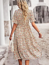 Noxwear Msfilia Fashion V Neck Elegant Printed Dress Women Summer Short Sleeve High Waist A Line Floral Holiday Dresses