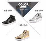 Noxwear - Men's Boots Nightclubs Fashiona Sequins With Diamonds Gold Leather Boots Trendy High Top Sports Casual Shoes Large Size 38-48