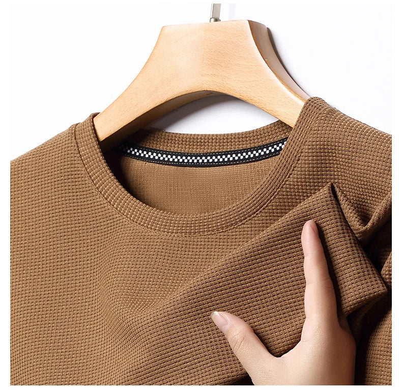 Noxwear - New Summer Waffle Round Neck Short Sleeved T-shirt for Men's Short Sleeved Top