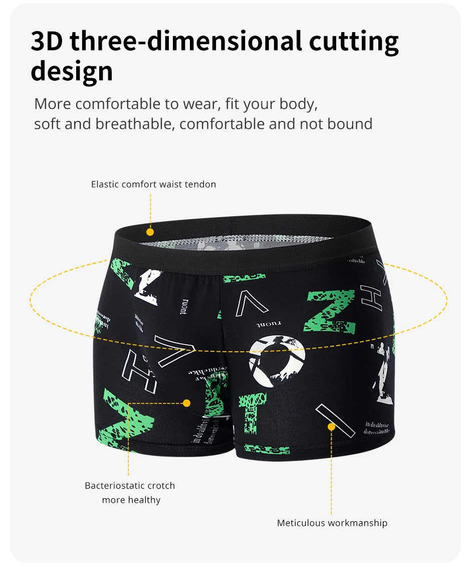 Noxwear - 4/10piece Men's European And American Size Printed Fashionable Underwear Comfortable Plus Size Boxer Shorts Casual Sports Shorts