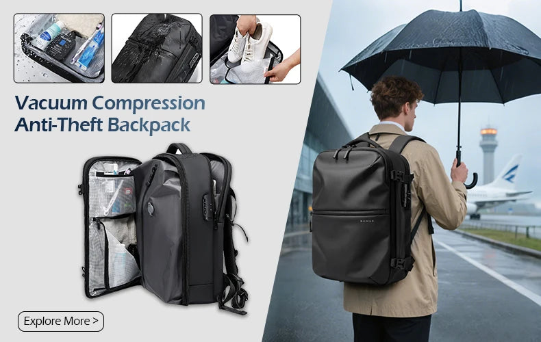 Noxwear - Bange Travel Backpack, Backpack School Expandable USB Bag Large Capacity 17.3 Laptop Waterproof