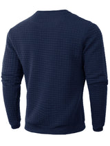 Noxwear - Autumn Men's Crew Neck Pullover Solid Color Casual Jacquard Check Sweatshirt Long Sleeve Warm Slim Sweaters Knitted Streetwear