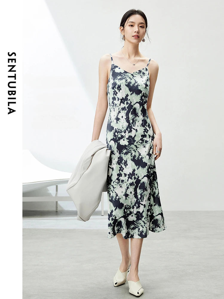 Noxwear SENTUBILA Midi Print Slip Dresses Women 2026 Spring Summer Korean Fashion Sundress Elegant Lady Slim Camisole Dress 121L40493