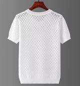 Noxwear - Men's Ice Silk Hollow V-neck T-shirt Top Summer Cool Thin Style Chicken Heart Short Sleeves Knitted Top