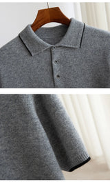 Noxwear - 100% Merino wool men's lapel short sleeved sweater T-shirt new knitted casual business men's pullover sweater wool T-shirt summe
