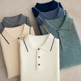 Noxwear - 100% Merino wool men's lapel short sleeved sweater T-shirt new knitted casual business men's pullover sweater wool T-shirt summe