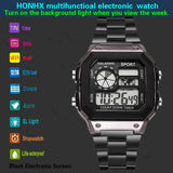 Noxwear - MAYZHISU Classic Men's Digital Watches Luxury Stainless Steel Strap Sport Watches Men Military Clock LED Sport Wristwatch