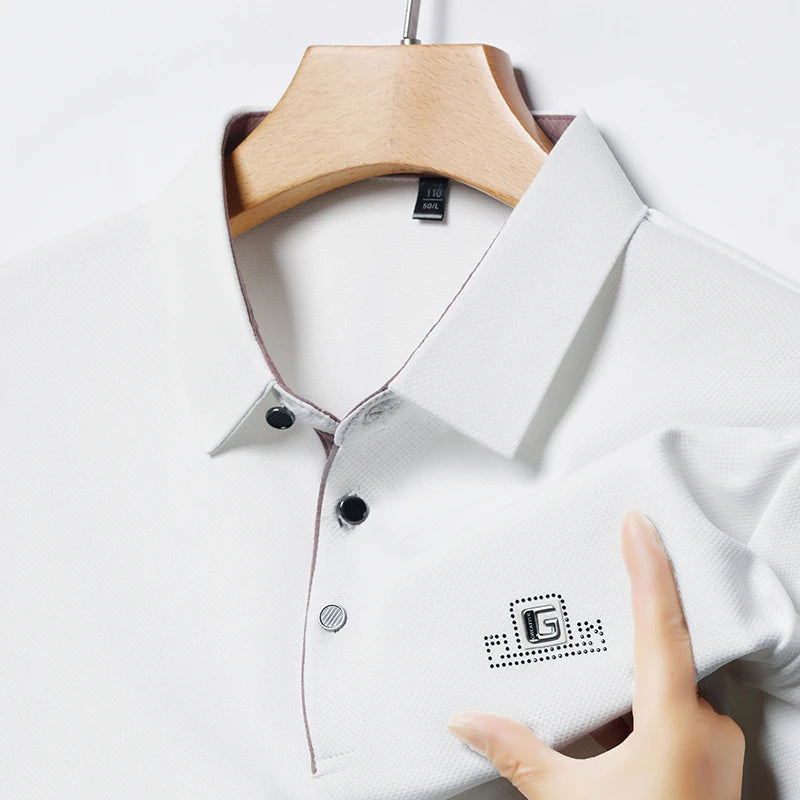 Noxwear - New Men's Business Casual Short Sleeved Shirt with Badge Solid Color Polo Shirt Fashionable Breathable Comfortable Versatile Top