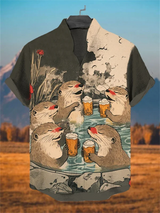 Noxwear - Men's linen short sleeved shirt, loose top, animal print, fashionable trend, outdoor street, casual and comfortable