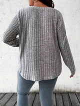 Noxwear - Plus Size 1XL-5XL  Women's Casual Fashion V Neck Long Sleeve T-Shirt  LadiesWomen's Plus Size Solid Ribbed T-Shirt Clothing