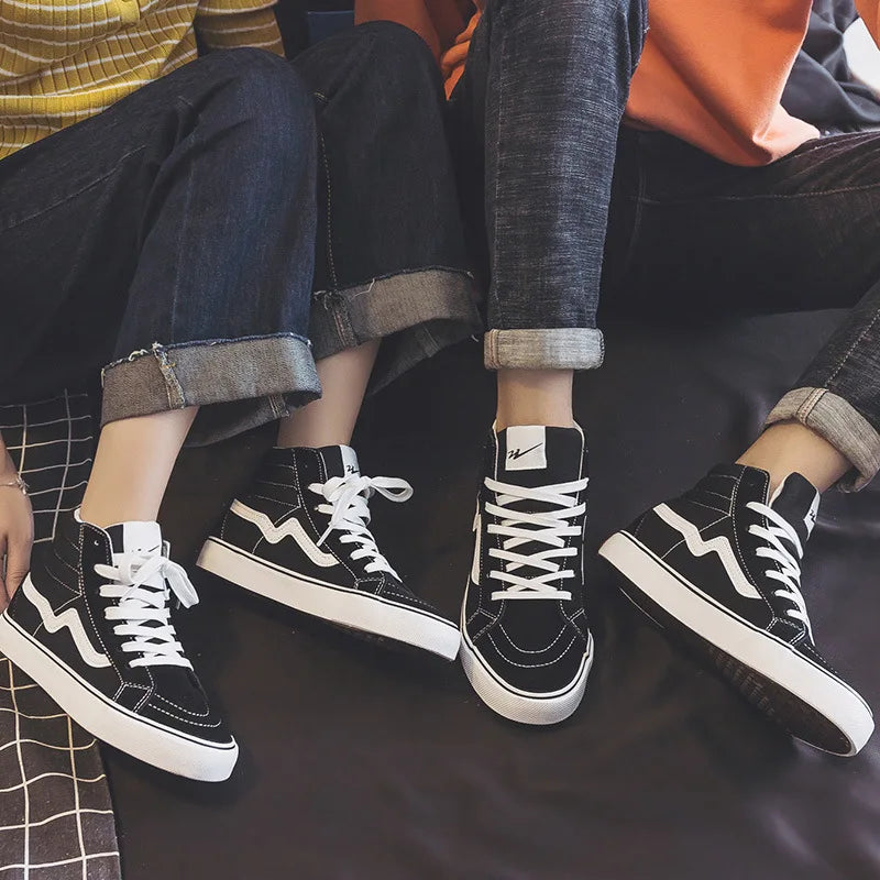 Noxwear - Spring New Shoes for Men Women Canvas Casual Shoes High Tops Flat Skateboard Vulcanized Shoes Lovers Cool Lace-up Sneaker