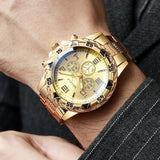 Noxwear - 2pcs/set Men Business Watches Fashion Arabic Dial Steel Band Male's Quartz Watch Set (Without Box）