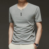 Noxwear - 2025 New Men's Business Casual Three Button V-neck Short Sleeved T-shirt Korean Style Summer Comfortable Versatile Top